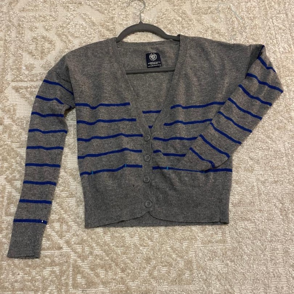 American Eagle Outfitters S/P Grey and Blue Sweater/Cardigan